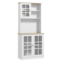 HOMCOM Kitchen Pantry Cabinet, 72" Freestanding Storage Cabinet with Hutch, Large Countertop, Glass Doors and Adjustable Shelves, Microwave Cabinet, Coffee Bar Cabinet for Dining Room, White