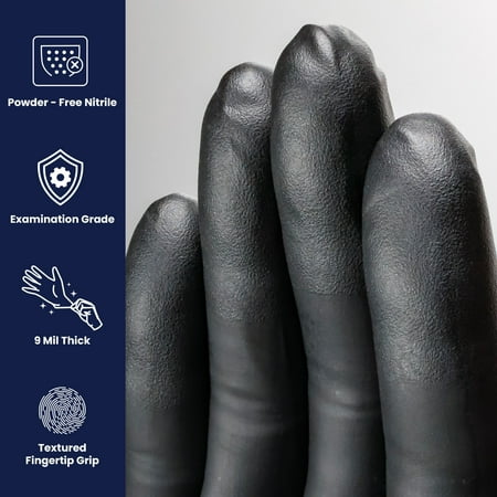 Adenna DLG675 DARK LIGHT Black Nitrile (PF) Exam Gloves, Medium, Box of 100