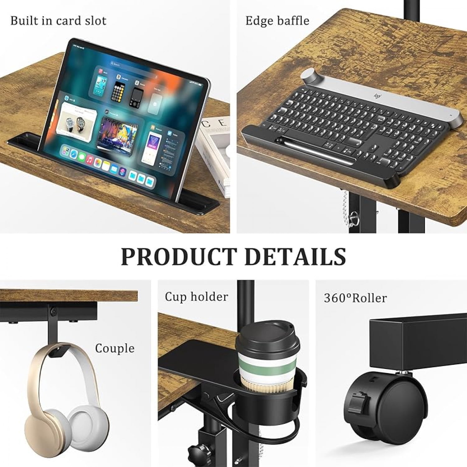 Small Standing Desk with Wheels, Stand Up Desk, Mobile Desk, Portable Standing Desk on Wheels, Standing Desk for Walking Pad, Rolling Desk Adjustable Height, Rolling Computer Desk, Tall Desk on Wheels