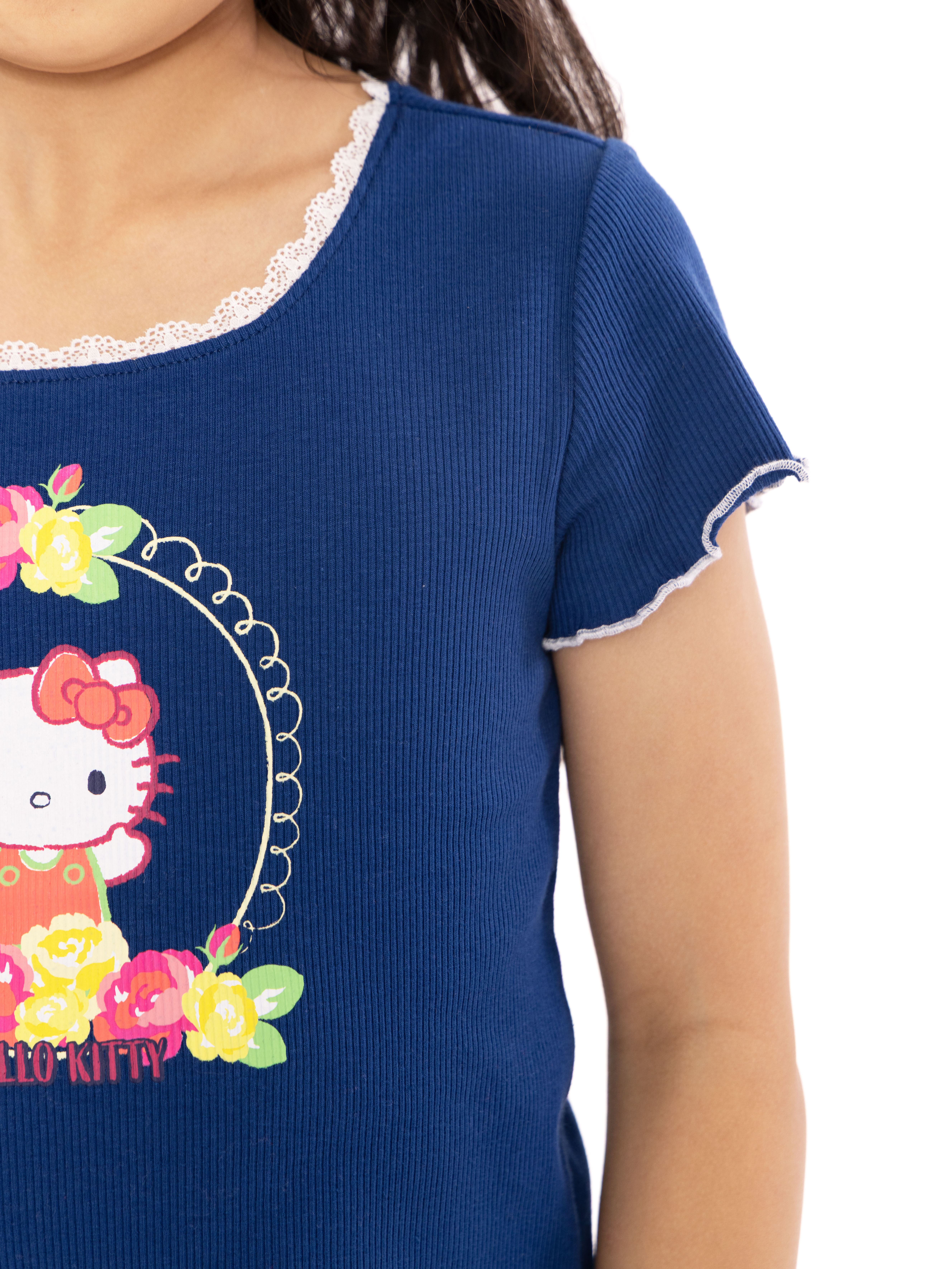 Hello Kitty Girls Purl Edge Graphic Tee with Short Sleeves, Sizes 4-16