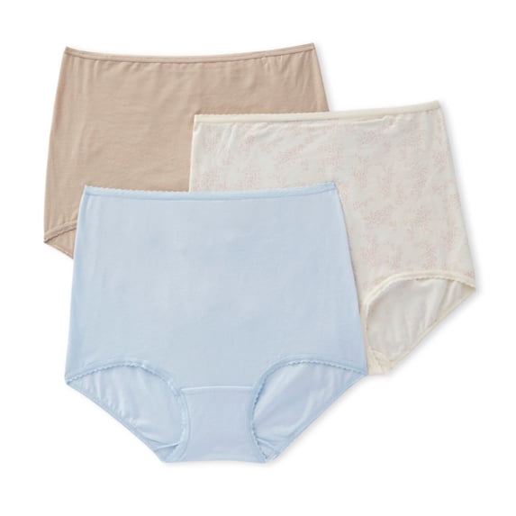 Women's Bali A332 Cool Cotton Skimp Skamp Brief Panty - 3 Pack (Nude/Blue/Neutral Bulb 10)