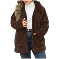 thumbnail image 2 of Antinious Womens Plus Size Solid Long Sleeve Double Sided Fleece Hooded Zipper Jacket,Jackets for Women Trendy,Casual Winter Coats for Women,Brown,XXXXXL, 2 of 5