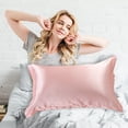 thumbnail image 4 of Silk Pillowcase Reversible Sateen Weave Smooth Fabric for Bedroom Decor, Pink, 4 of 9