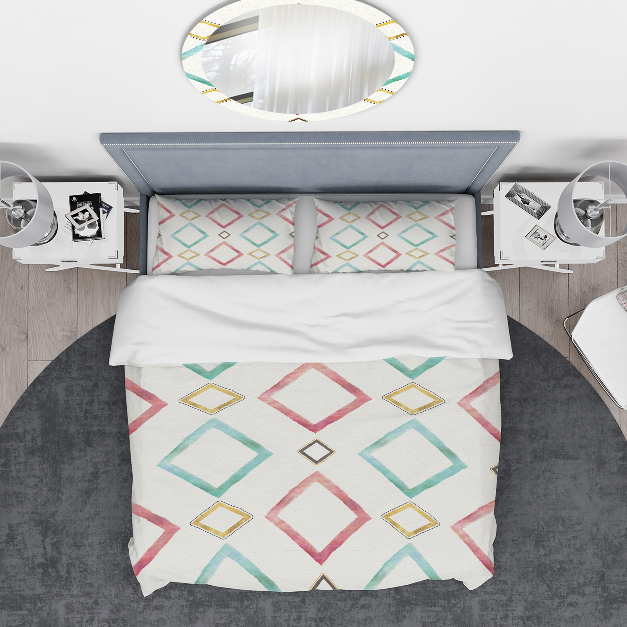 Designart 'Gilded Red and Blue Diamonds' Geometric Duvet Cover Set