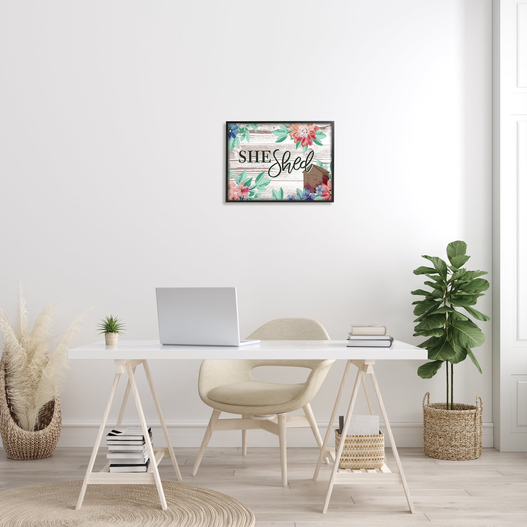 Stupell Industries She Shed Typography Rustic Country Floral Sign, 16 x 20, Designed by Jennifer Ellory