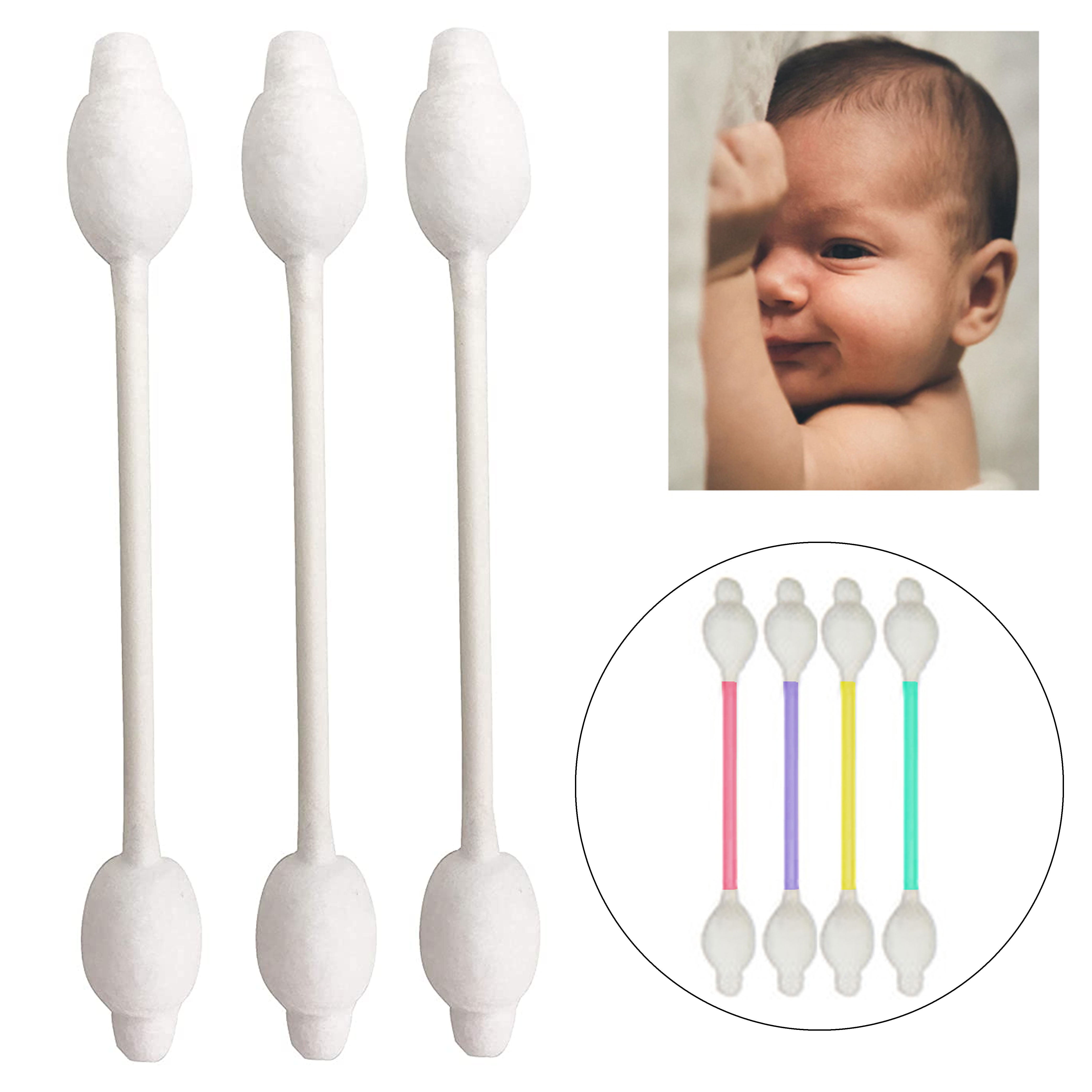 160 Ct Baby Ear Safety Swabs Double Tip Pure Cotton Makeup Applicator