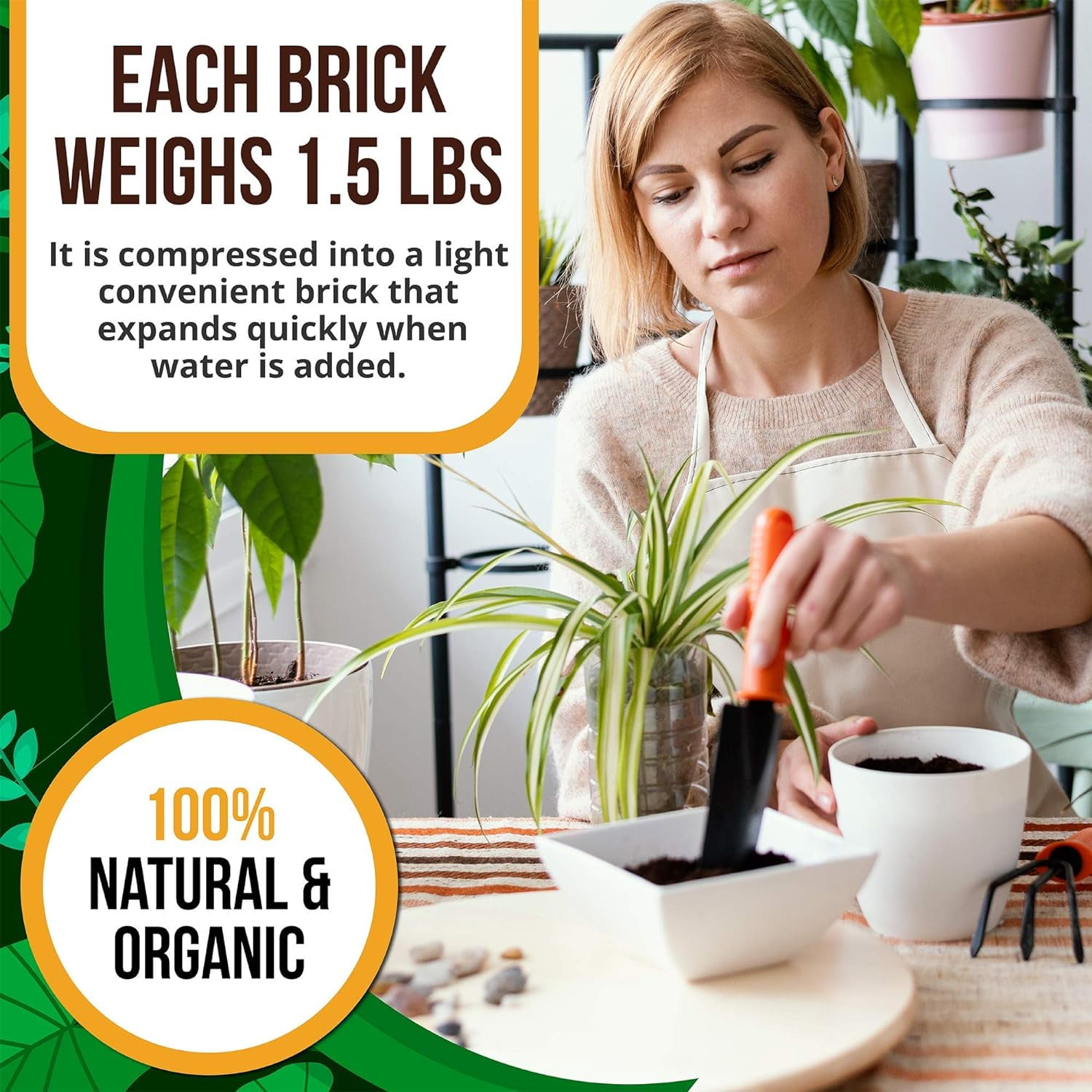Compressed Coco Coir Bricks, 5 Count, Natural Seed Starter with Low EC and pH Balance, Enhance Root Growth in Herbs, Flowers, and House Plants, Organic with High Expansion - by Vivlly