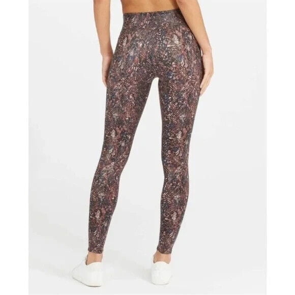 SPANX Snake Print Faux Leather Leggings M Medium Mocha Snake