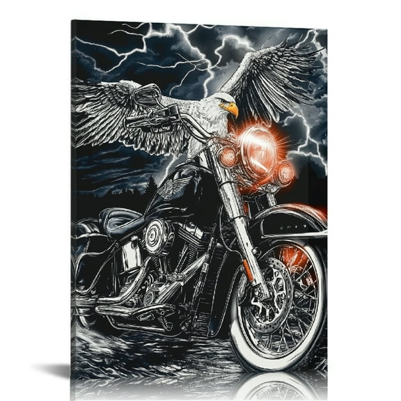 Patifu Eagle Lightning Motorcycle Canvas Wall Decor for Living Room Bedroom Home Office, High-Resolution Art Print 12x16 in