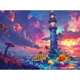 thumbnail image 3 of Aquarium Background with Cloud Sky Design, Fantasy Landscape Tapestry Trippy Neon Galaxy Space Fish Tank, Nature Lighthouse Lake Tapestry Wall Hanging Decor for Home, 3 of 6
