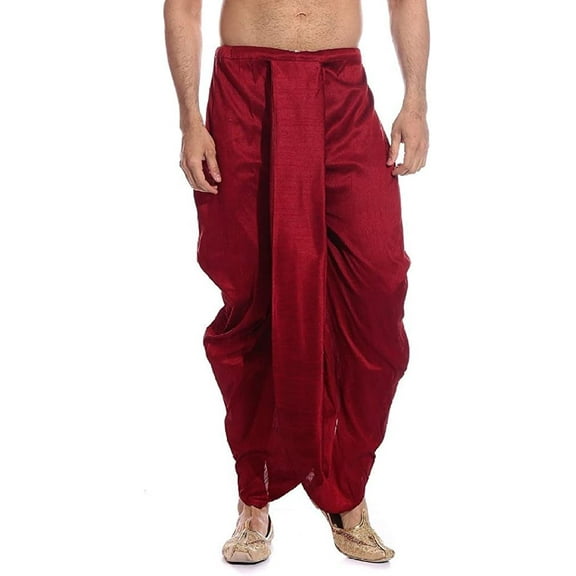 Royal Kurta Men's Silk Dhoti Free Size_Red