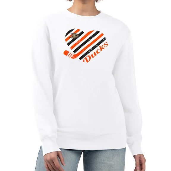 Women's G-III 4Her by Carl Banks White Anaheim Ducks Heart Graphic Pullover Sweatshirt