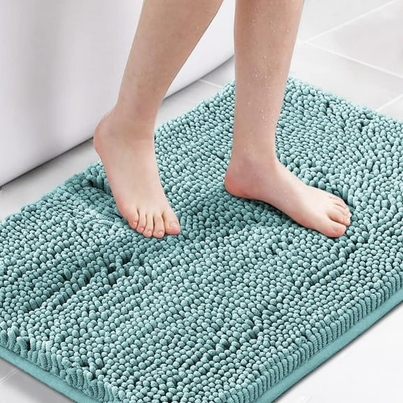 Osmanthus Bath Mat Bathroom Rug Bath Rugs for Bathroom Non Slip Bath Mats Extra Thick Chenille Rug 17" x 24" Absorbent Soft Shaggy Washable Dry Fast Plush Rugs for Bathtubs - Aqua Haze