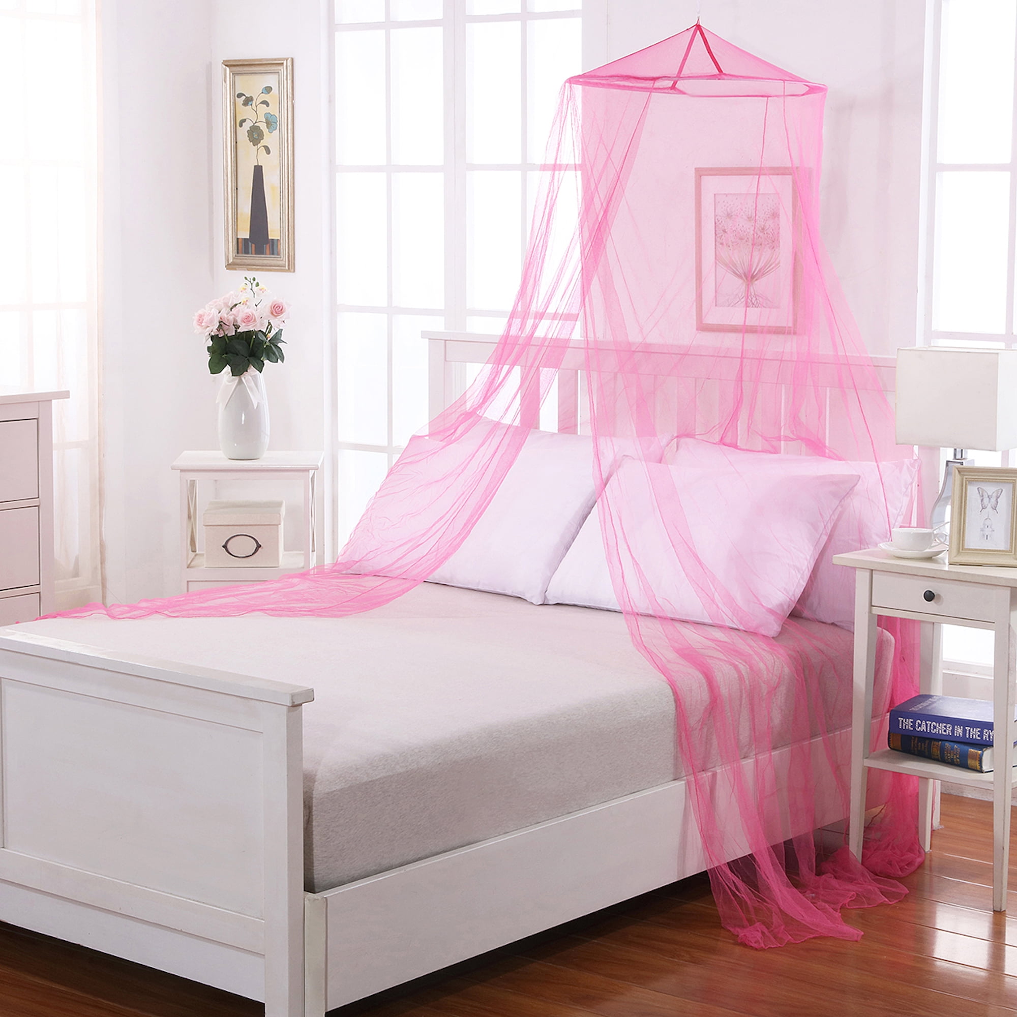 pink bed canopy with lights