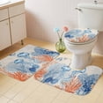 thumbnail image 4 of Summer Ocean Bathroom Rugs Set Coastal Jellyfish Orange Corals Shells Retro Linen Non Slip Absorbent Soft Bath Mats 3 Piece Set with Bathroom Rug, U-Shaped Floor Mat, Toilet Seat Cover Small Size, 4 of 9