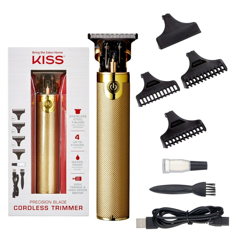KISS USA Precision Blade Cordless USB Hair Trimmer Clipper, 8 Pieces, Men Waterproof Adult