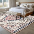 thumbnail image 6 of Beige Boho Washable Rug 5x7 Area Rugs for Living Room, Ethnic Tribe Chic Elegant Pink Large Bedroom Rug Soft Non-Slip Low Pile Floor Carpet for Dining Room Kitchen Office Laundry Nursery, 6 of 9