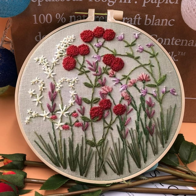 EGNMCR Beginner's Embroidery Flower Kit,Beginner Hand Embroidery 0 Based Diy Hand Embroidery Material Package embroidery embroidery