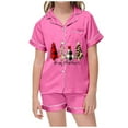 thumbnail image 2 of Ulitacool Teen Girls Christmas Pajamas Short Sleeve Lappel Button Down Xmas Sleepwear Top And Pants Jammies Christmas Tree Printed New Year Nightwear Winter Classic Outfits 12-13 Years Hot Pink, 2 of 5