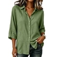 thumbnail image 4 of Women’s Collared 3/4 Sleeve Button Down Shirts Textured Loose Dolman Sleeve V Neck Casual Summer Blouse Lightweight Daily Tunic Tops Army Green, 4 of 7
