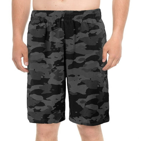 Men's Fleece Drawstring Elastic Waist Camo Sport Fitness Gym Sweat Shorts (Charcoal, S)
