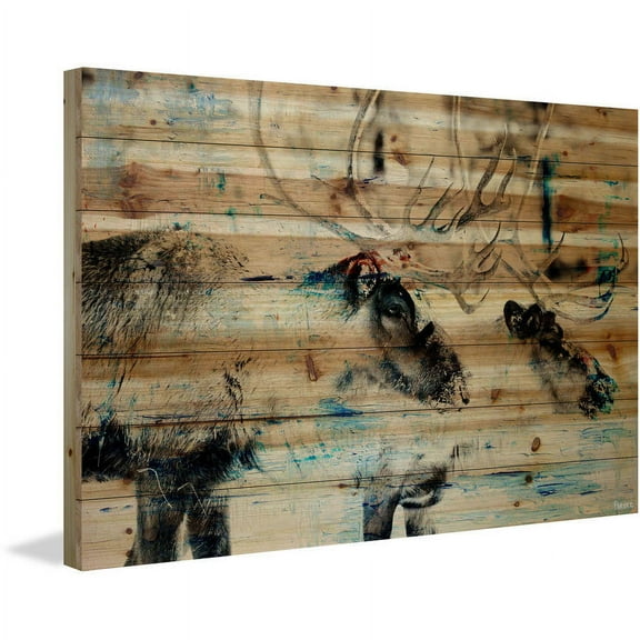 "Conversating Deer" Painting Print on Natural Pine Wood