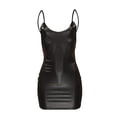 thumbnail image 5 of Faux Leather Dress Backless Club Party Short Dress Solid Black Wet Look Latex Bodycon Push Up Bra Mini Micro Dress, 5 of 5