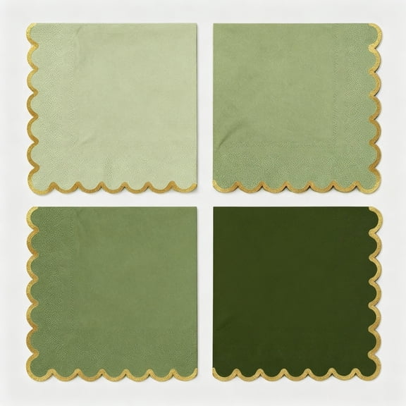 40 pack Green Cocktail Napkins with Gold Foil Accents Scalloped Edges 5 x 5 inch Beverage Disposable Napkin Party Decoration Wedding Bridal and Baby Shower Dinner Lunch Supplies
