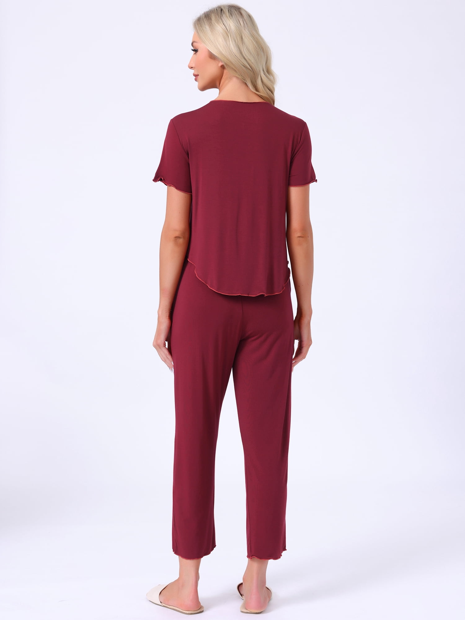 DARING DIVA Women's Pajama Sets Sleepwear Built-in Shelf Bra Short Sleeve Tops XL Red