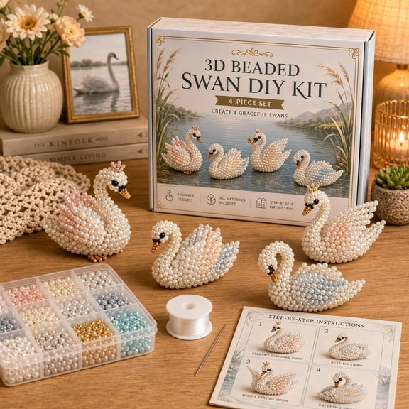 Tiny 3D Beaded Animal DIY Kit – Beginner Friendly Handmade Bead Art Set, Cute Mini Animal Decor Gift for Craft Lovers Teens, 11 StylesSwan