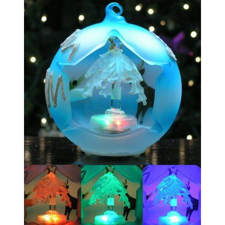 LED Glass Globe Christmas Tree Ornament Frosted Blue