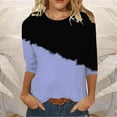 thumbnail image 2 of Dazajoo 3/4 Sleeve Shirts for Women Loose Fit Plus Size Color Block Blouses Womens Round Neck Summer Tee Tops 2024 Trendy Going Out Tunics,Purple,XXL, 2 of 3