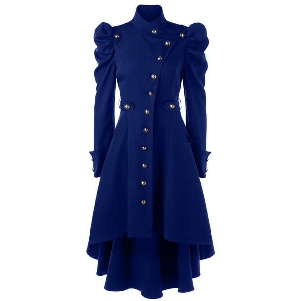 Abrigo de mujer de largo medio, estilo británico, ajustado, con cuello alto y estilo retro medieval