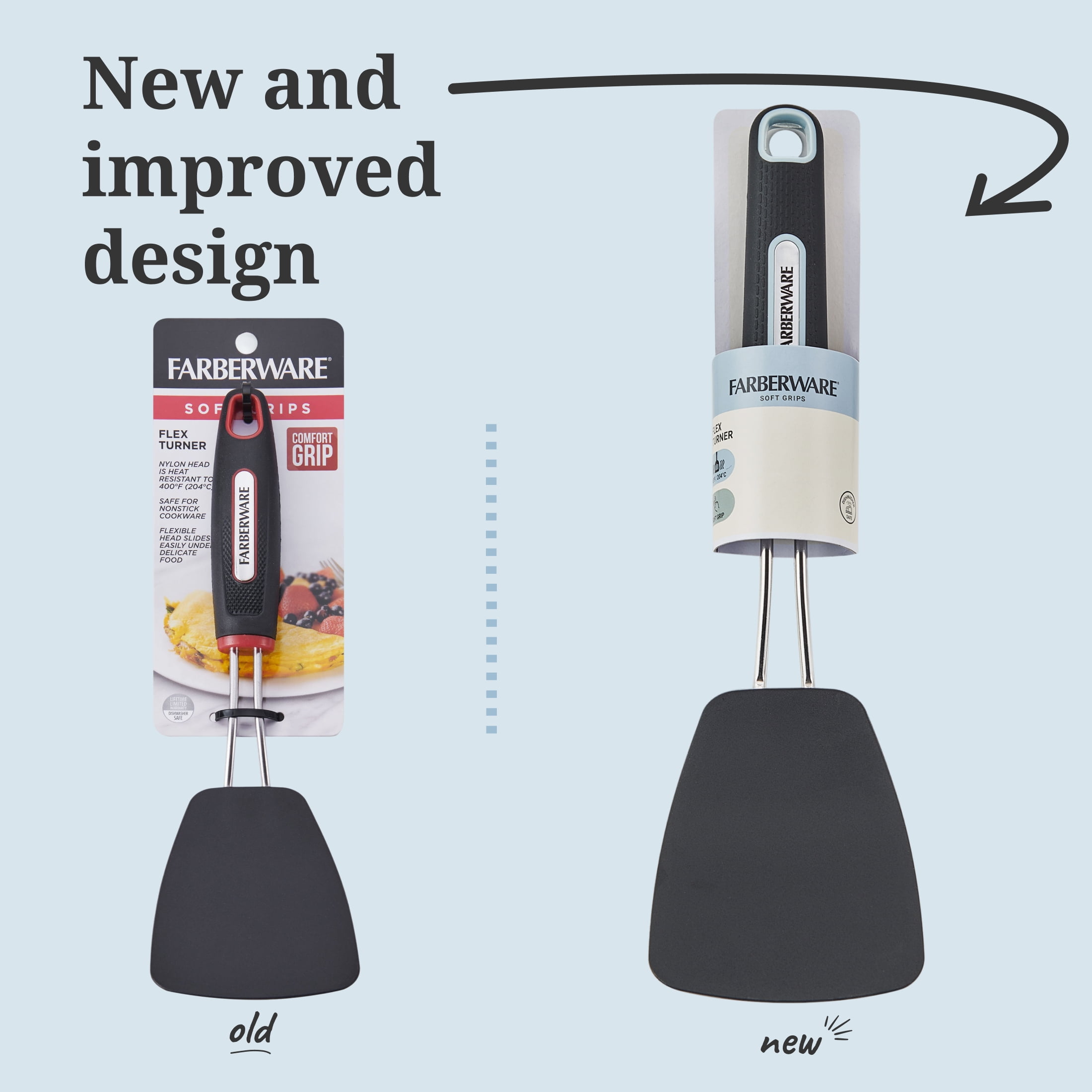 Farberware Soft Grips Flex Turner Kitchen Spatula, Black with Slate Accents