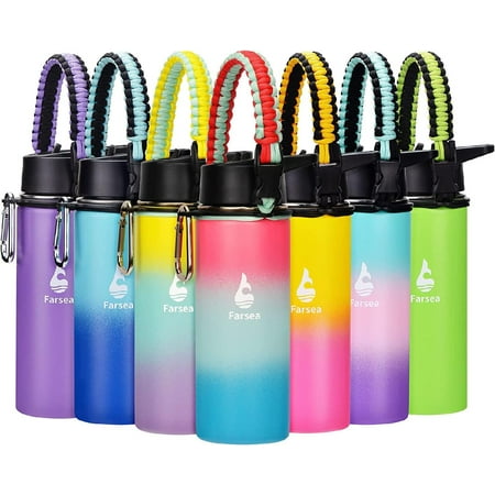 

Insulated Water Bottle with Straw Lid & Spout Lid & Paracord Handle Stainless Steel Water Bottle Wide Mouth Double Wall Sweat-Proof BPA-Free 18 oz Sunset Glow