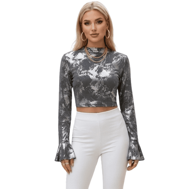 Blusas Brillantes Manga Larga, Diseño Exclusivo y Toque Glam para Mujer