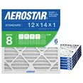 thumbnail image 2 of Aerostar 12x14x1 MERV 8 AC Furnace Air Filter, Pleated HVAC Filter, MPR 600 FPR 5, Allergen Defense, 6-Pack, Made in USA, 2 of 8