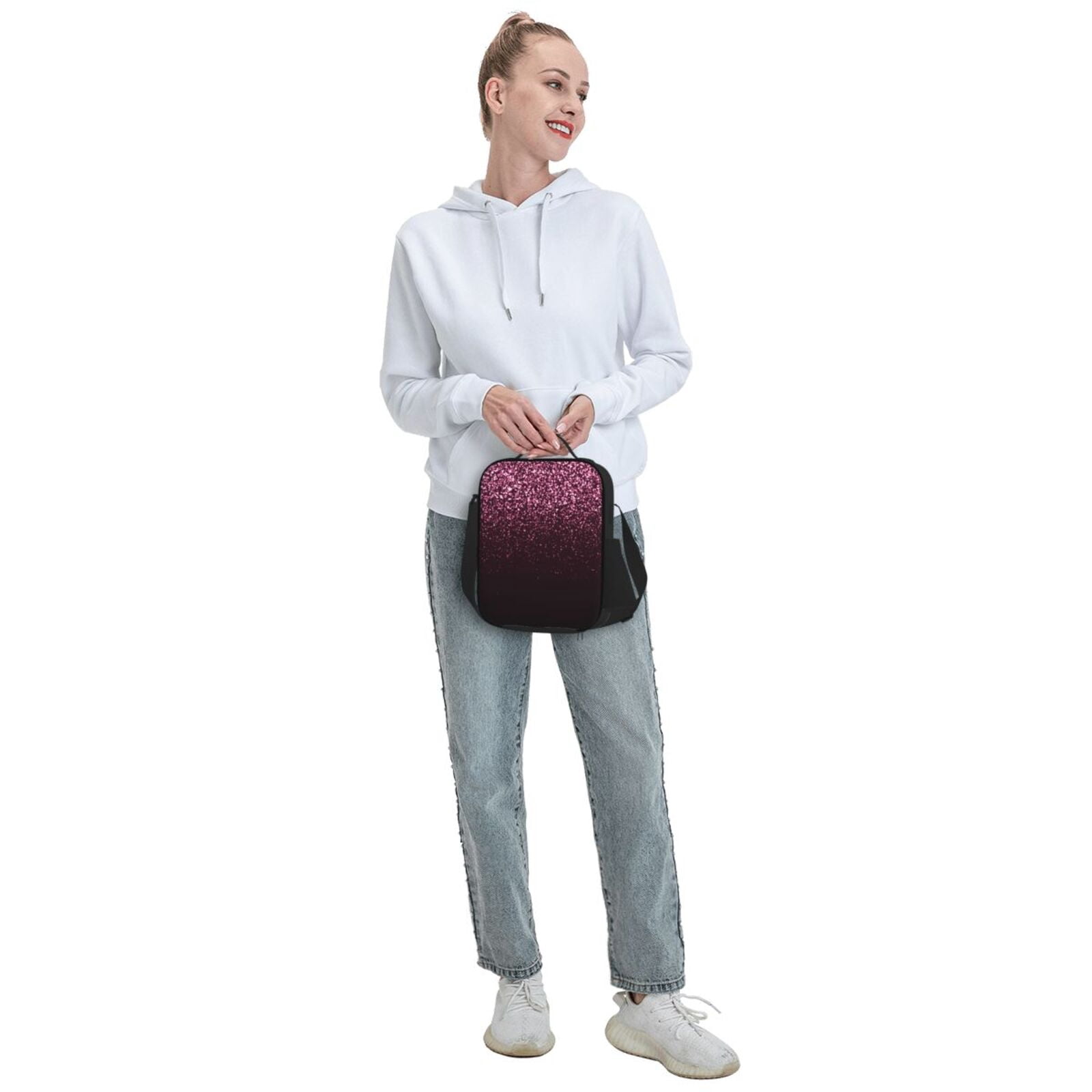 Xecao Pink Glitter Sparkles A Print Lunch Bag - Durable, Double-Insulated Lunch Bag, Holds Lunch Box, Water Bottle, & Snacks,Leakproof Cooler Tote Bag