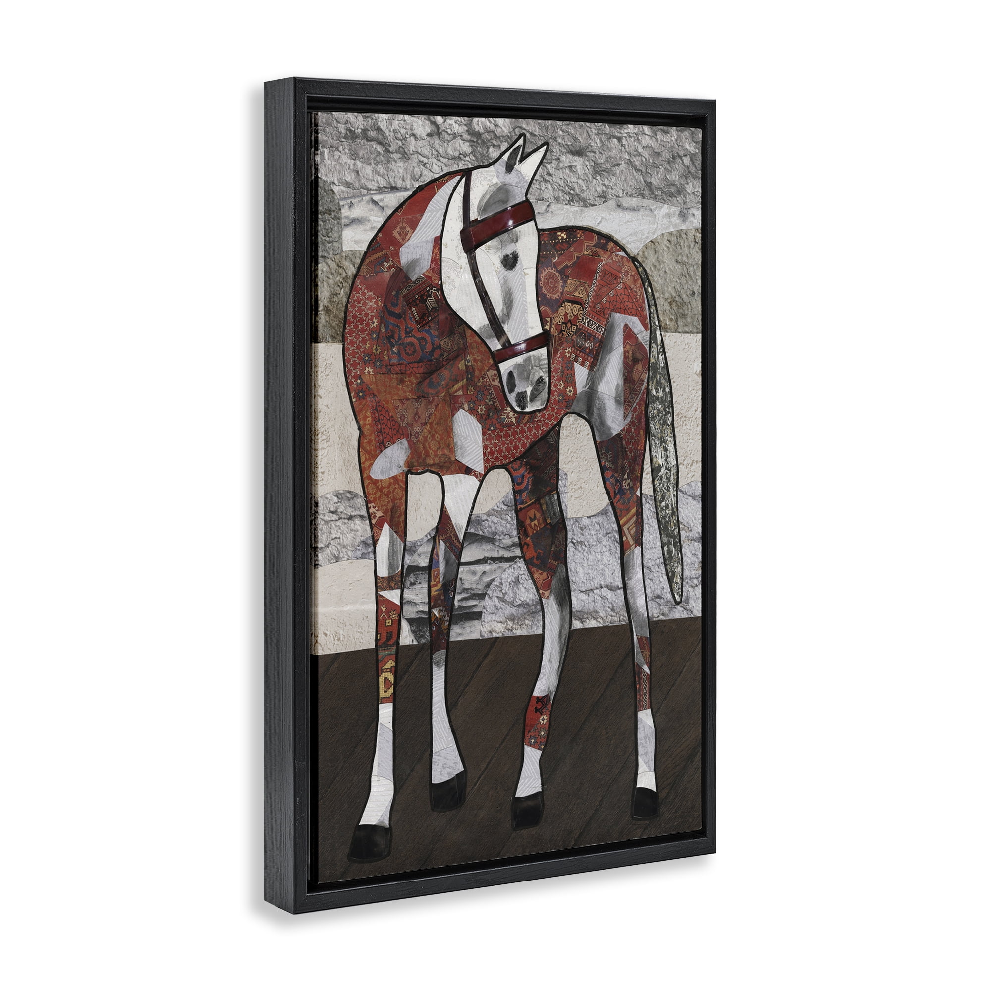 Stupell Industries Southwestern Patterned Foal Animals & Insects Painting Black Floater Framed Canvas Art Print Wall Art, 17 x 25
