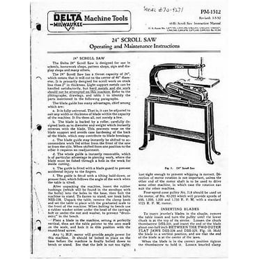 Delta Rockwell 24" Scroll Saw - Operating Instrucitons Instructions REPRINT