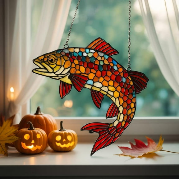 Brown Trout Acrylic Suncatcher Fishing Window Hanging Ornament, Lake Cabin Rustic Outdoor Decor