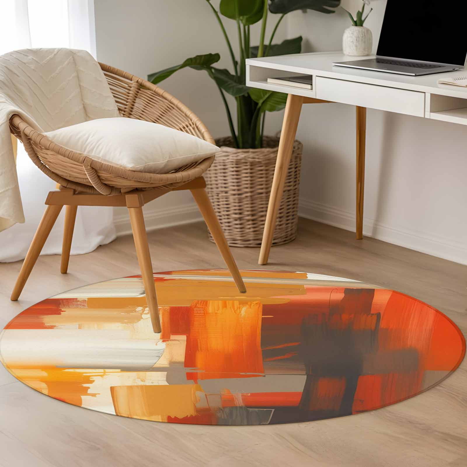 Round Rugs 3.3 Ft, Burnt Orange Brown Non Slip Area Rugs for Kitchen Bedroom Entryway, Farmhouse Ombre Abstract Mottled Art Washable Carpet Runner Rug Floor Mats for Bedroom Home Decor