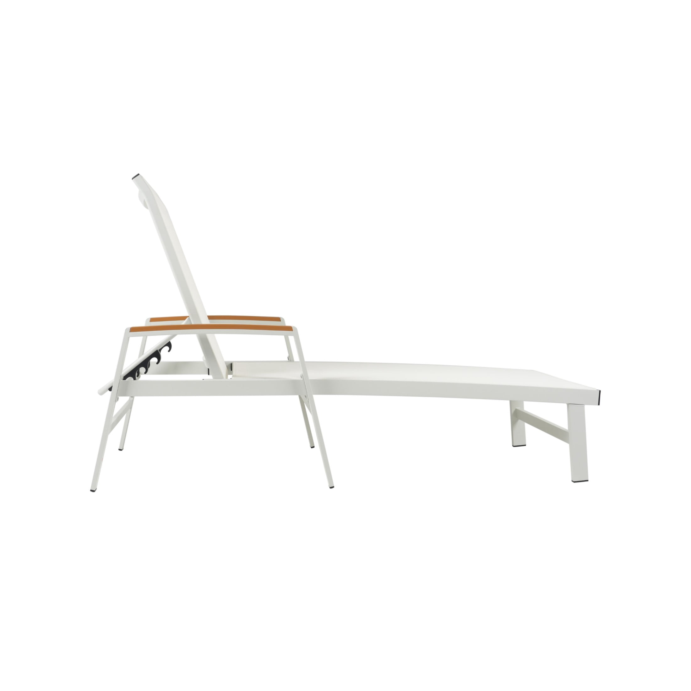 Stylish Outdoor Adjustable Chaise Lounges with Aluminum Frame and Mesh Seating, White+Natural