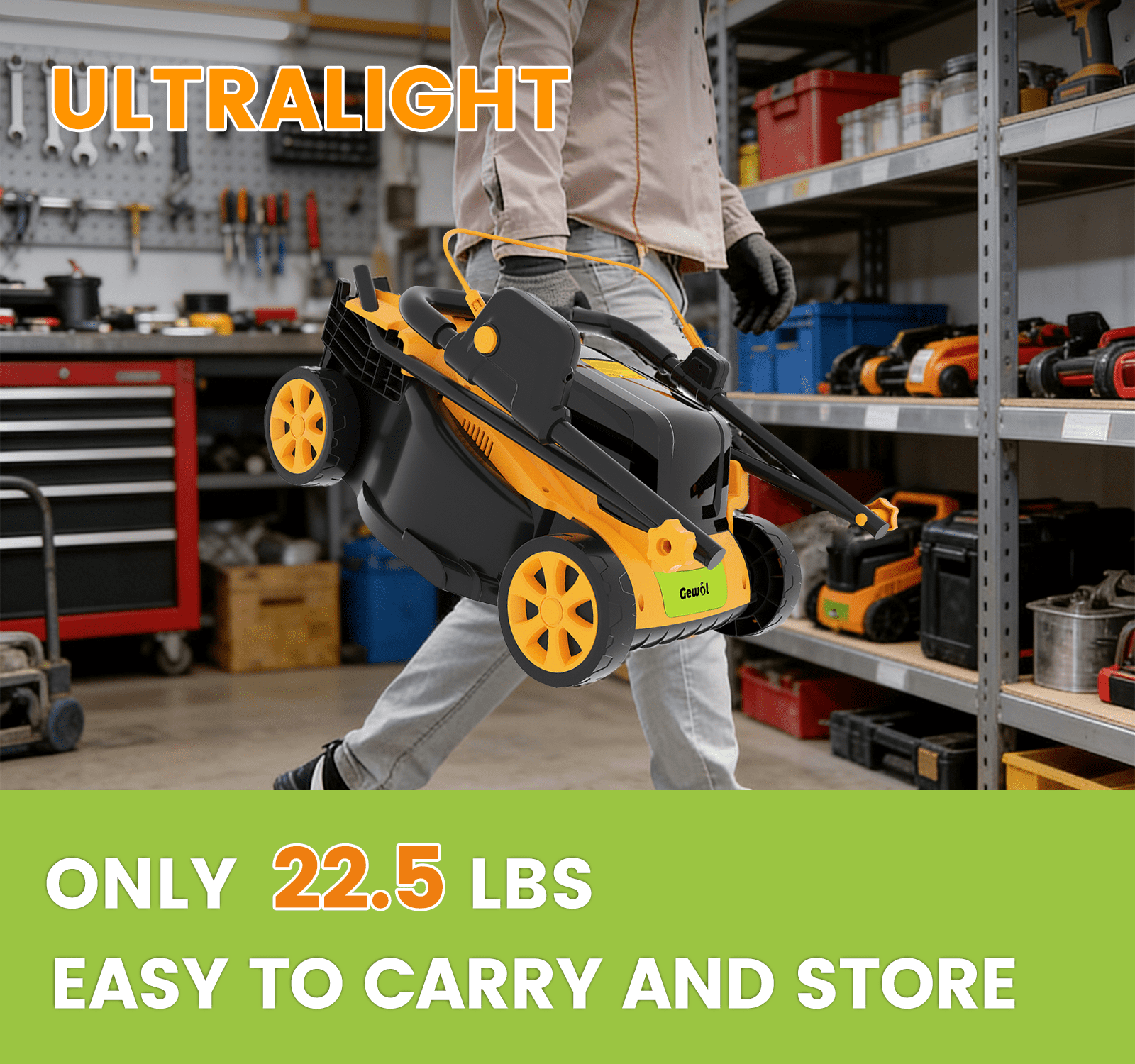 Gewol 20V 13" Cordless Lawn Mower, Push Mower 5-Position Height Adjustment Ultralight with 2×4.0Ah Batteries & Fast Charger