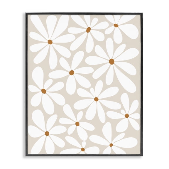 Stupell Industries Mid-Century Beige & White Daisies Black Framed Giclee Art, 11 x 14, by Susan Ball