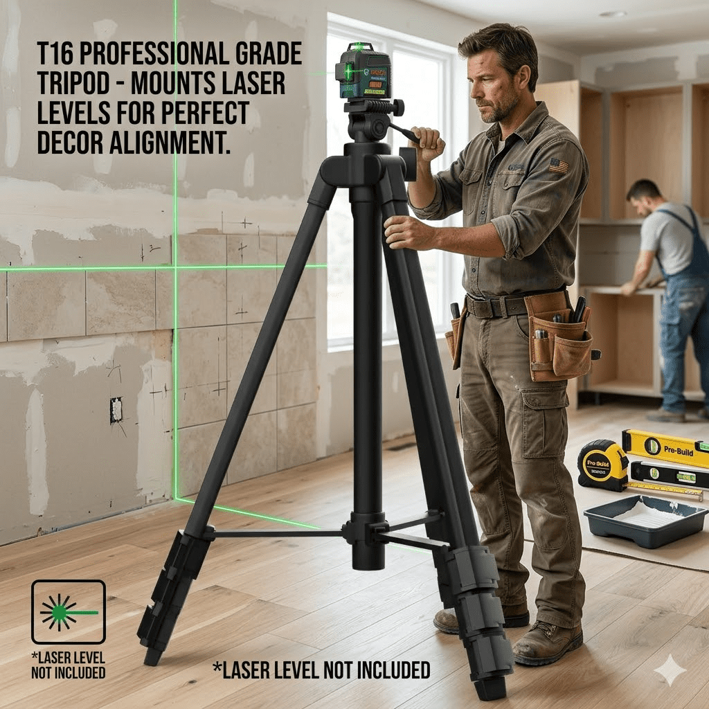 T16 55" Professional Aluminum Laser Level Tripod with 1/4"-20 Mounting Thread, Adjustable Height 22" to 55", Lightweight & Portable for Line/Point Lasers and Laser Measures