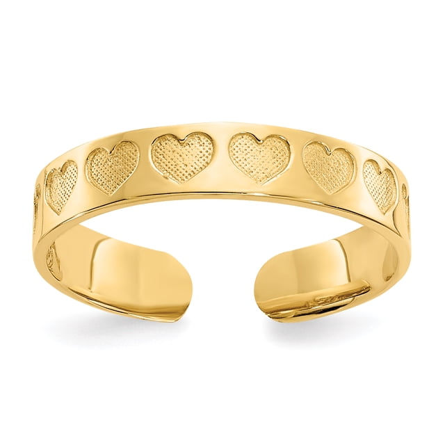 14k Yellow Gold Heart Adjustable Toe Ring Open Midi