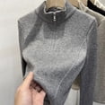 thumbnail image 5 of Half-zip stand collar long-sleeved slim bottoming shirt, 5 of 5