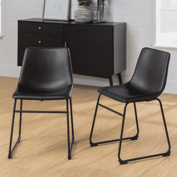 Tan PU Upholstered Dining Chair, Metal black frame, Kitchen chair, Dining chair set of 2
