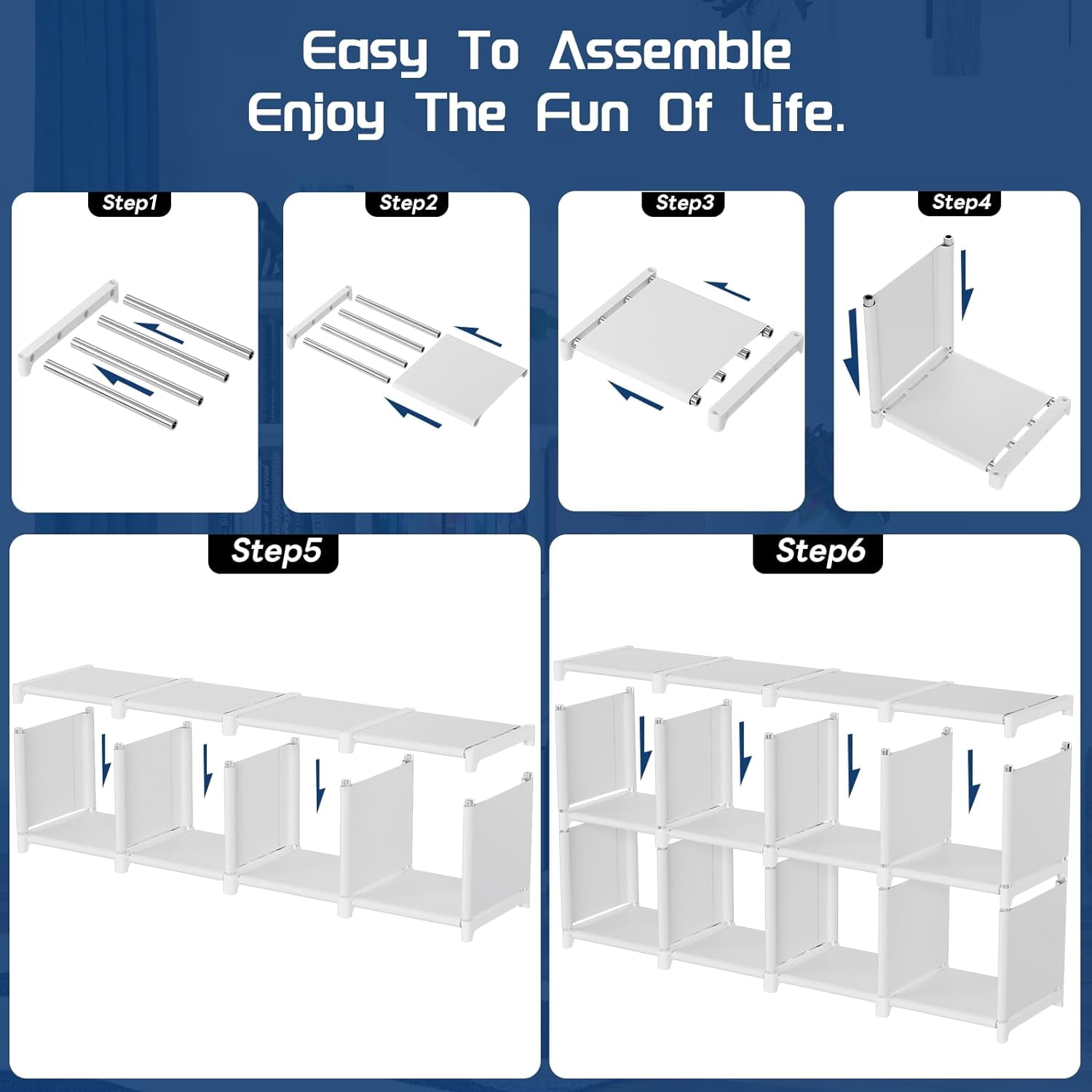 20-Cube Storage Organizer,  Metal Bookshelf with White  for Bedroom Office Living Room